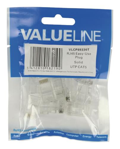 Valueline VLCP89330T Easy use RJ45 connectoren voor solid UTP CAT5 kabels 10 stuks