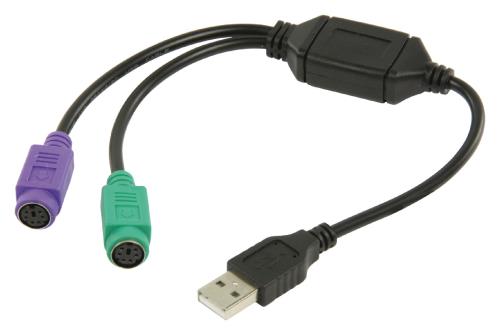 Valueline VLCP60830B03 USB 2.0 A male - 2x PS/2 female kabel 0,30 m zwart