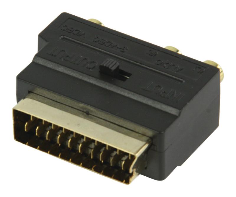 Valueline VGVP31902B Schakelbare SCART AV adapter SCART mannelijk - 3x RCA vrouwelijk + S-Video vrouwelijk zwart