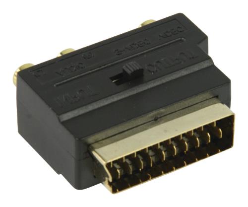 Valueline VGVP31902B Schakelbare SCART AV adapter SCART mannelijk - 3x RCA vrouwelijk + S-Video vrouwelijk zwart