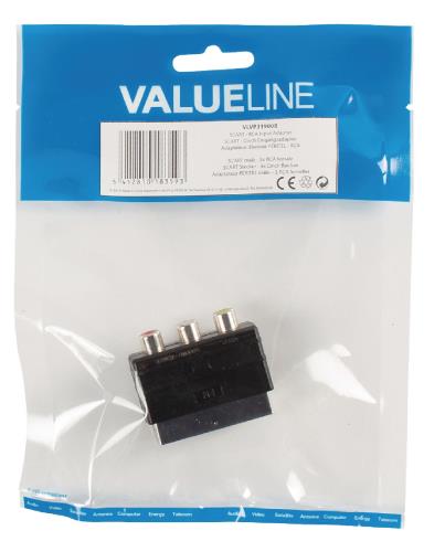 Valueline VLVP31900B SCART - RCA input adapter SCART mannelijk - 3x RCA vrouwelijk zwart