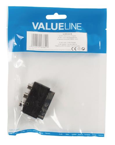 Valueline VLVP31901B SCART - RCA output adapter SCART mannelijk - 3x RCA vrouwelijk zwart