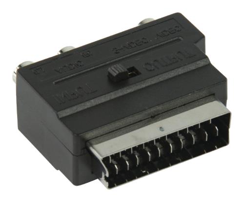 Valueline VLVP31902B Schakelbare SCART AV-adapter SCART mannelijk - 3x RCA vrouwelijk + S-Video vrouwelijk zwart
