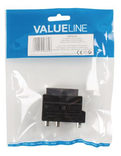 Valueline VLVP31902B Schakelbare SCART AV-adapter SCART mannelijk - 3x RCA vrouwelijk + S-Video vrouwelijk zwart