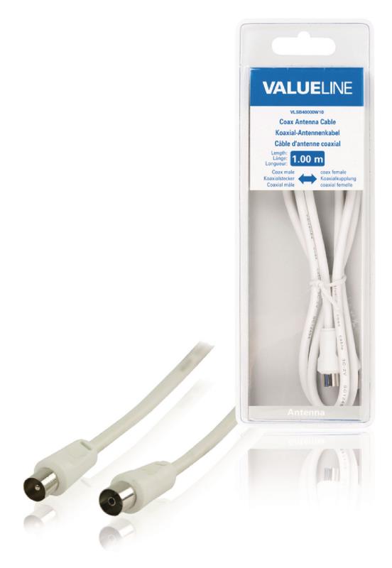 Valueline VLSB40000W10 Coax antennekabel coax mannelijk - coax vrouwelijk 1,00 m wit