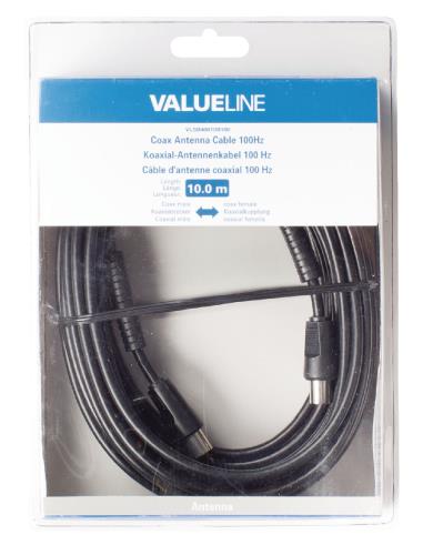 Valueline VLSB40010B100 Coax antennekabel 100dB coax mannelijk - coax vrouwelijk 10,0 m zwart