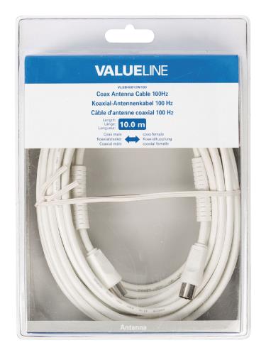 Valueline VLSB40010W100 Coax antennekabel 100dB coax mannelijk - coax vrouwelijk 10,0 m wit