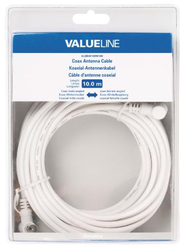 Valueline VLSB40100W100 Coax antennekabel coax mannelijk gehoekt - coax vrouwelijk gehoekt 10,0 m wit