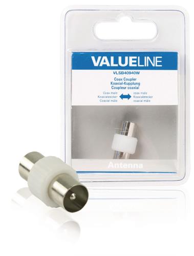 Valueline VLSB40940W Coax koppeling coax mannelijk - coax mannelijk wit