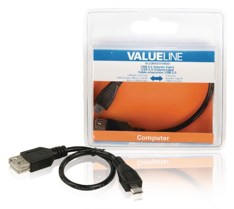 Valueline VLCB60570B02 USB 2.0 adapterkabel USB Micro B mannelijk - A vrouwelijk 0,20 m zwart