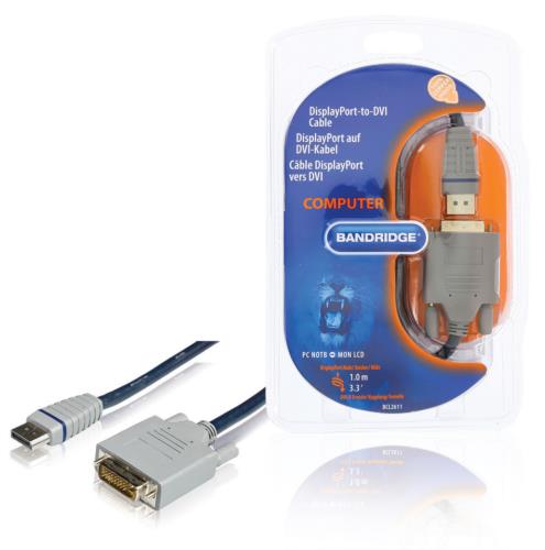 Bandridge BCL2611 DisplayPort naar DVI-kabel DisplayPort plug - DVI-D 24 + 1-pins plug 1,0 m blauw