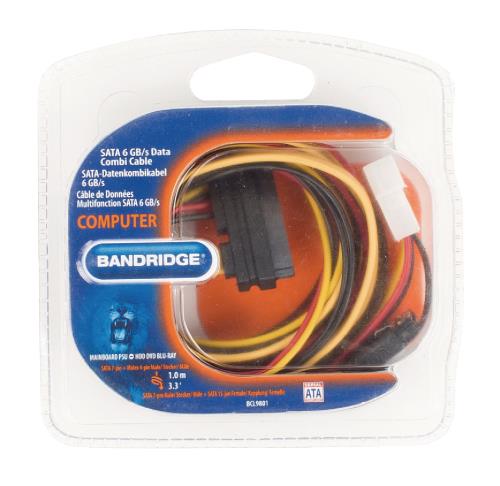 Bandridge BCL9801 SATA 6 GB/s-datacombikabel SATA 7-pins plug + 4-pins Molex plug - SATA 7-pins plug + 15-pins plug 1...