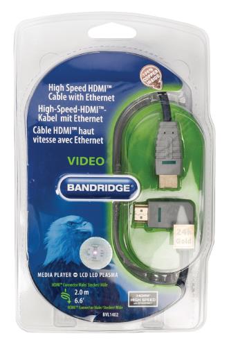 Bandridge BVL1402 High Speed HDMI-kabel met Ethernet HDMI-connector - HDMI-connector (links-gehoekt) 2,0 m blauw