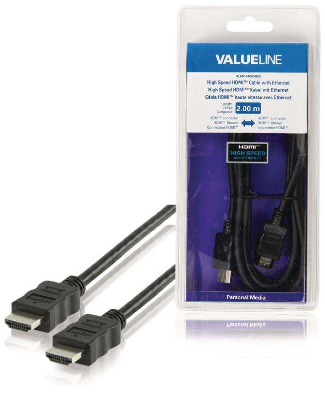 Valueline VLMB34000B20 High Speed HDMI-kabel met ethernet HDMI-connector - HDMI-connector 2,00 m zwart