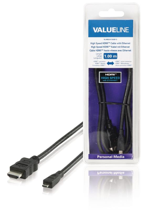 Valueline VLMB34700B20 High Speed HDMI-kabel met ethernet HDMI-connector - HDMI micro-connector 2,00 m zwart