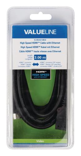 Valueline VLVB34210B30 High Speed HDMI-kabel met ethernet HDMI-connector - HDMI-connector 270° gehoekt 3,00 m zwart