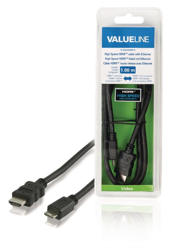 Valueline VLVB34500B10 High Speed HDMI-kabel met ethernet HDMI-connector - HDMI mini-connector 1,00 m zwart