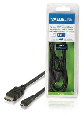Valueline VLVB34700B10 High Speed HDMI-kabel met ethernet HDMI-connector - HDMI micro-connector 1,00 m zwart