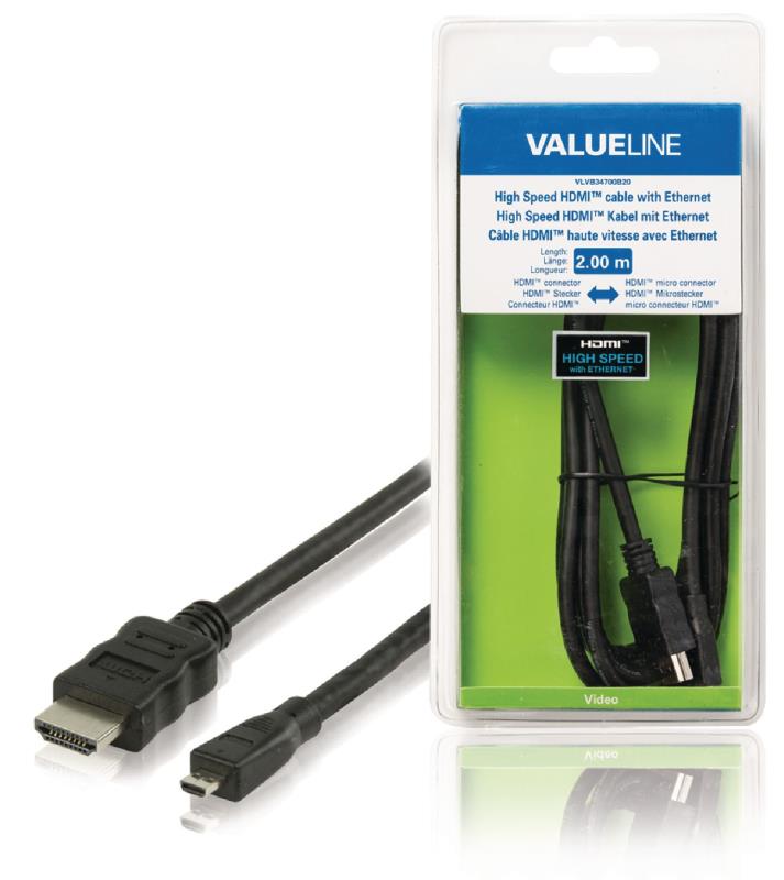 Valueline VLVB34700B20 High Speed HDMI-kabel met ethernet HDMI-connector - HDMI micro-connector 2,00 m zwart
