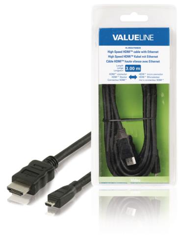 Valueline VLVB34700B30 High Speed HDMI-kabel met ethernet HDMI-connector - HDMI micro-connector 3,00 m zwart