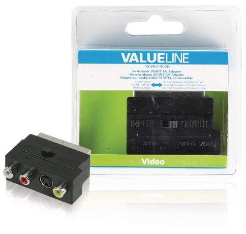 Valueline VLVB31902B Schakelbare SCART AV adapter SCART mannelijk - 3x RCA vrouwelijk + S-Video vrouwelijk zwart