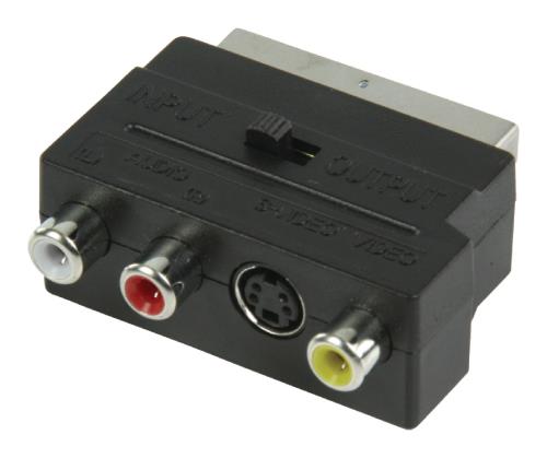 Valueline VLVB31902B Schakelbare SCART AV adapter SCART mannelijk - 3x RCA vrouwelijk + S-Video vrouwelijk zwart