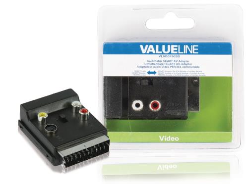Valueline VLVB31903B Schakelbare SCART AV adapter SCART mannelijk - SCART vrouwelijk + 3x RCA vrouwelijk + S-Video vr...