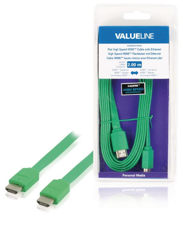 Valueline VLMB34010G20 Platte High Speed HDMI kabel met ethernet HDMI-connector - HDMI-connector 2,00 m groen