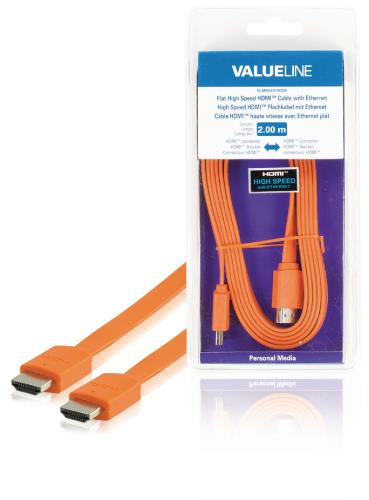 Valueline VLMB34010O20 Platte High Speed HDMI kabel met ethernet HDMI-connector - HDMI-connector 2,00 m oranje