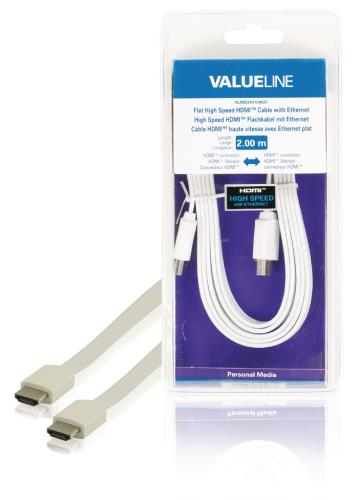 Valueline VLMB34010W20 Platte High Speed HDMI kabel met ethernet HDMI-connector - HDMI-connector 2,00 m wit