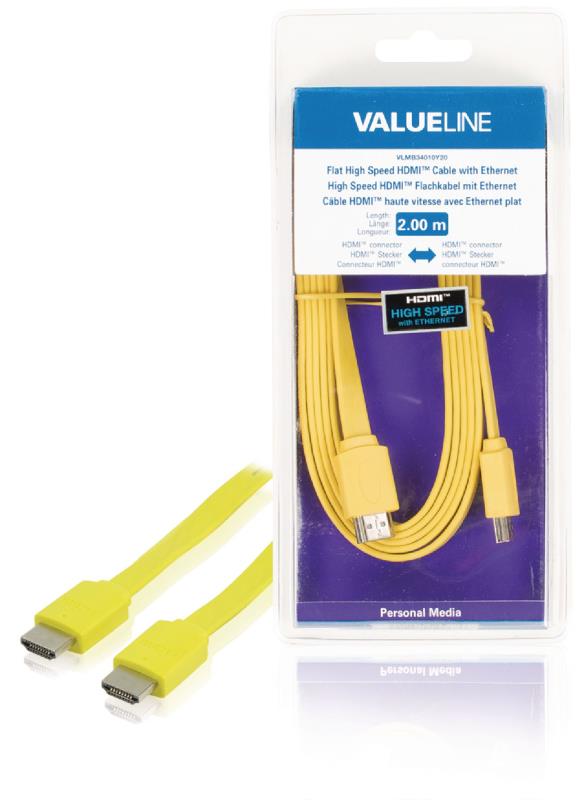 Valueline VLMB34010Y20 Platte High Speed HDMI kabel met ethernet HDMI-connector - HDMI-connector 2,00 m geel