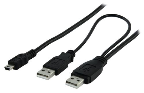 Valueline VLCP60350B10 USB Y-kabel USB A mannelijk + USB A mannelijk - USB mini 5-pins 1,00 m zwart