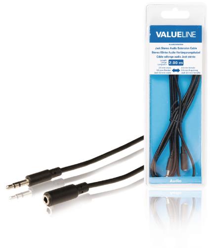 Valueline VLAB22050B20 Jack stereo audio verlengkabel 3,5 mm mannelijk - 3,5 mm vrouwelijk 2,00 m zwart