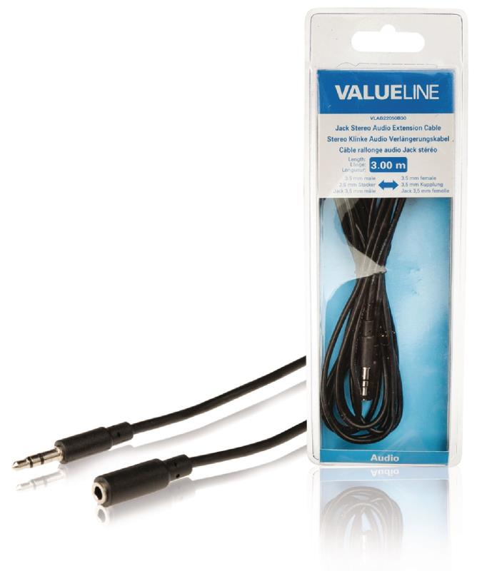 Valueline VLAB22050B30 Jack stereo audio verlengkabel 3,5 mm mannelijk - 3,5 mm vrouwelijk 3,00 m zwart