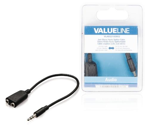 Valueline VLAB22100B02 Jack stereo audio verdeelkabel 3,5 mm mannelijk - 2x 3,5 mm vrouwelijk 0,20 m zwart
