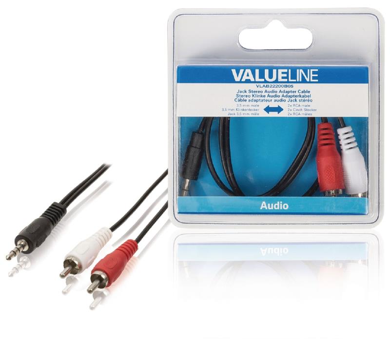 Valueline VLAB22200B05 Jack stereo audio adapterkabel 3,5 mm mannelijk - 2x RCA mannelijk 0,50 m zwart
