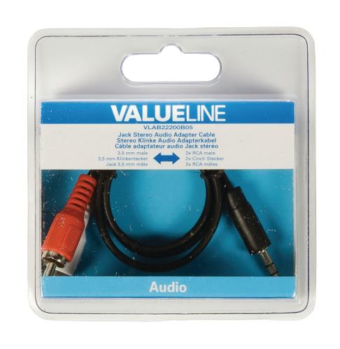 Valueline VLAB22200B05 Jack stereo audio adapterkabel 3,5 mm mannelijk - 2x RCA mannelijk 0,50 m zwart