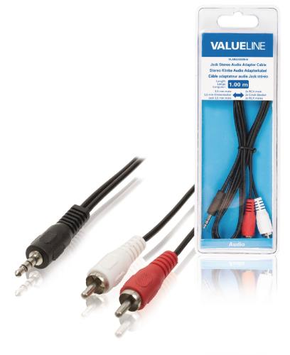 Valueline VLAB22200B10 Jack stereo audio adapterkabel 3,5 mm mannelijk - 2x RCA mannelijk 1,00 m zwart