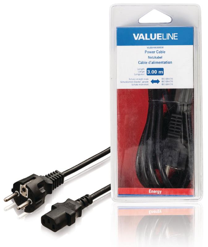 Valueline VLEB10030B30 Stroomkabel Schuko recht mannelijk - IEC-230-C13 3,00 m zwart