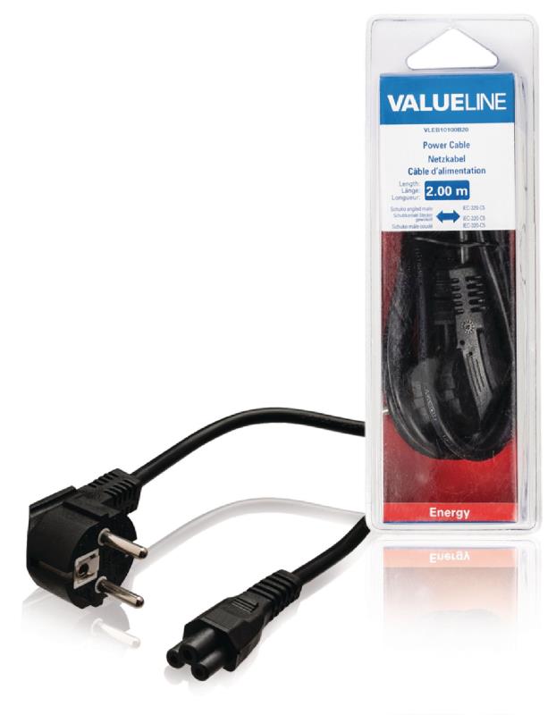 Valueline VLEB10100B20 Stroomkabel Schuko gehoekt mannelijk - IEC-320-C5 2,00 m zwart