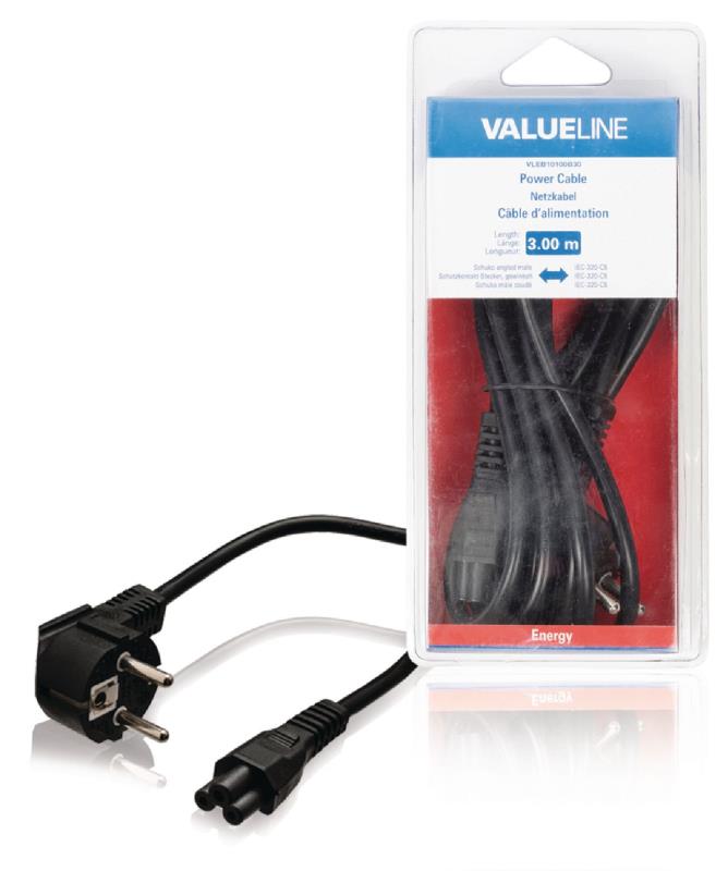 Valueline VLEB10100B30 Stroomkabel Schuko gehoekt mannelijk - IEC-320-C5 3,00 m zwart