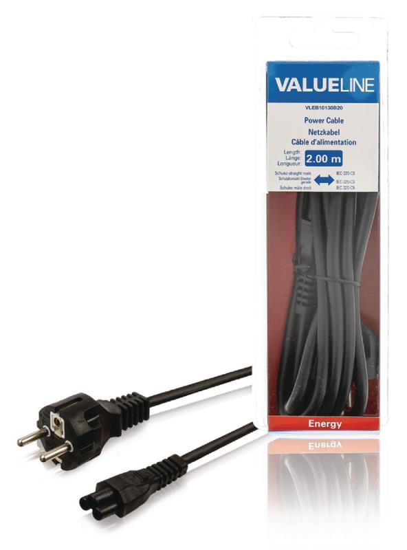 Valueline VLEB10130B20 Stroomkabel Schuko recht mannelijk - IEC-320-C5 2,00 m zwart