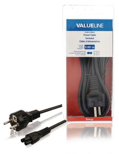 Valueline VLEB10130B30 Stroomkabel Schuko recht mannelijk - IEC-320-C5 3,00 m zwart