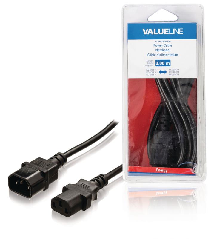 Valueline VLEB10500B30 Stroomkabel IEC-320-C14 - IEC-320-C13 3,00 m zwart