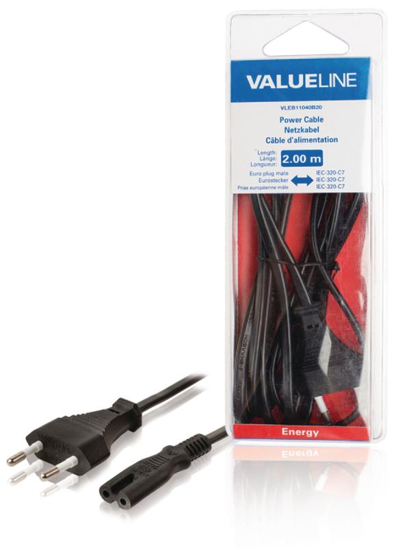 Valueline VLEB11040B20 Stroomkabel Euro-plug mannelijk - IEC-320-C7 2,00 m zwart