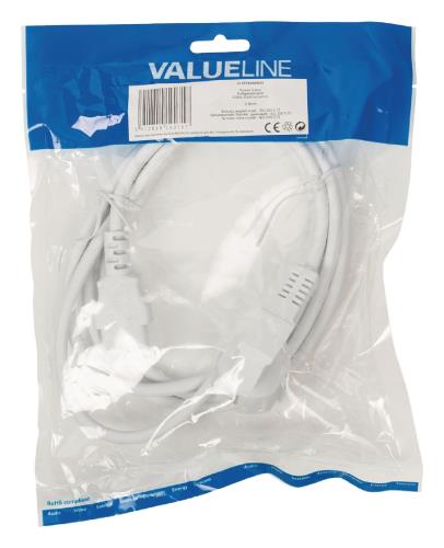 Valueline VLEP10000W20 Stroomkabel Schuko gehoekt mannelijk - IEC-320-C13 2,00 m Wit