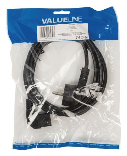 Valueline VLEP10020B20 Stroomkabel Schuko gehoekt mannelijk - IEC-320-C13 gehoekt 2,00 m zwart