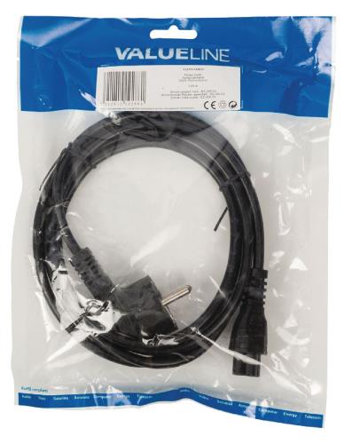 Valueline VLEP10100B20 Stroomkabel Schuko gehoekt mannelijk - IEC-320-C5 2,00 m zwart