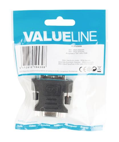 Valueline VLCP32900B DVI - VGA adapter DVI-I 24+5-pin male - VGA female zwart