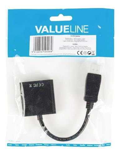Valueline VLCP37250B02 DisplayPort - DVI adapterkabel DisplayPort male - DVI-D 24+1p female 0,20 m zwart
